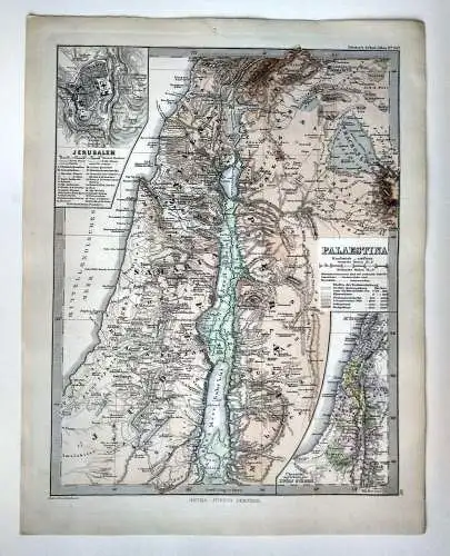 Litho Landkarte koloriert um 1865 Palaestina u. Jerusalem Gotha Justus Perthes