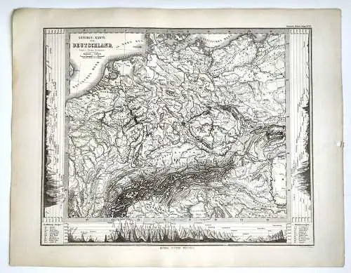 Landkarte Litho Gebirgs-Karte Deutschland Litho koloriert um 1865 Justus Perthes