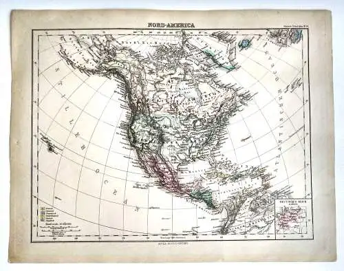 Landkarte lithografiert Nord-America koloriert um 1865 Gotha Justus Perthes