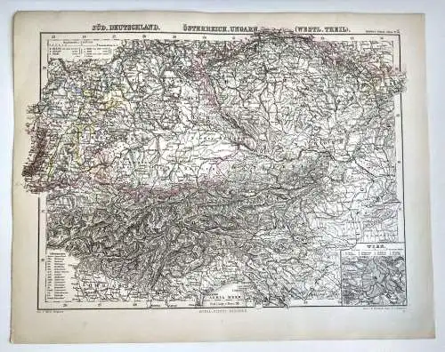 Litho Landkarte Gotha Justus Perthes Süd-Deutschland um 1865 koloriert