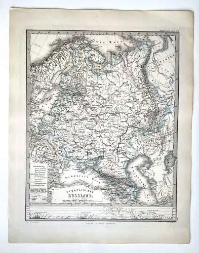 Litho Landkarte koloriert europäisches Russland um 1865 Gotha Justus Perthes