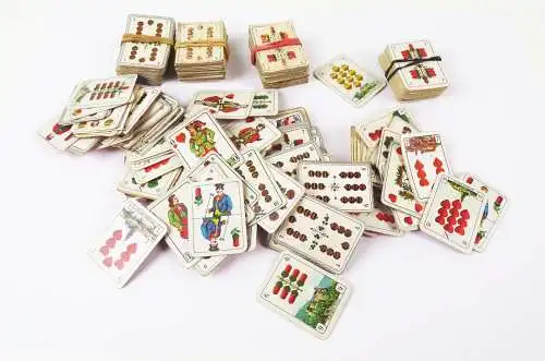 Konvolut Mini Kartenspiele teils mit Reklame 1930 er Miniatur
