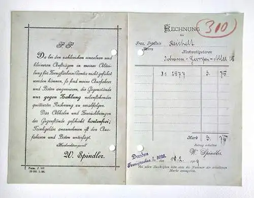 Alte Rechnung Färberei Chemische Waschanstalt Dresden 1909