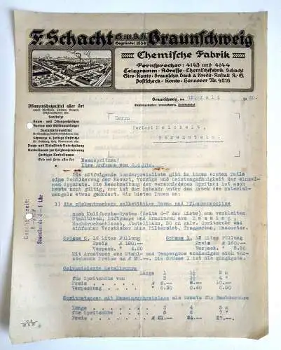 F. Schacht Braunschweig Chemische Fabrik altes Dokument 1920