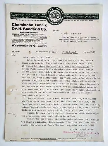 Chemische Fabrik Dr. H. Sander & Co. Wesermünde Dokument 1934