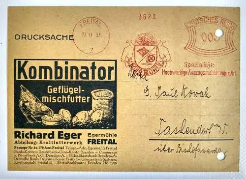 Drucksache Kombinator 1933 Rechnung Geflügel Mischfutter Freital