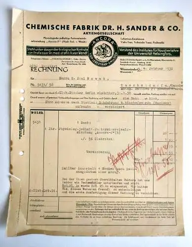 Chemische Fabrik Wesermünde 1930 alte Rechnung