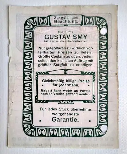 Alte Rechnung Quittung Gustav Smy Uhren Goldwaren Dresden