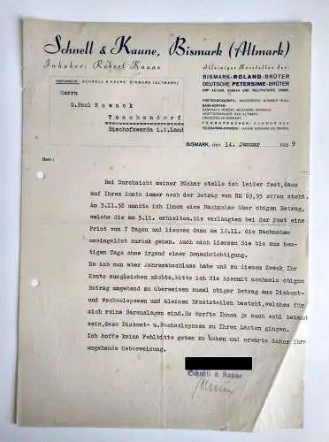 Schnell & Kaune Bismark Altmark Deutsche Petersime Brüter 1939 Dokument