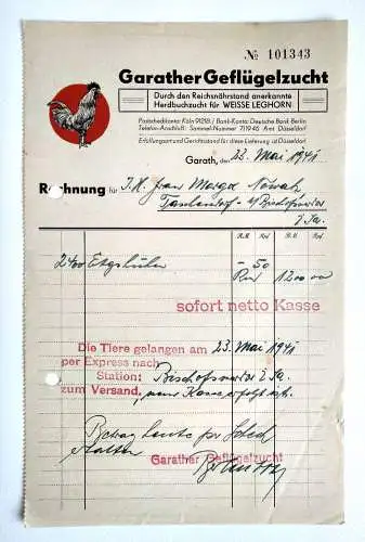 Rechnung Garather Geflügelzucht 1941 Garath