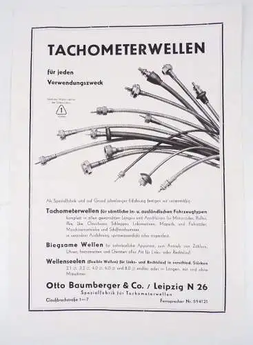 Reklame Blatt Tachometer Wellen Otto Baumberger u Co Leipzig 1956