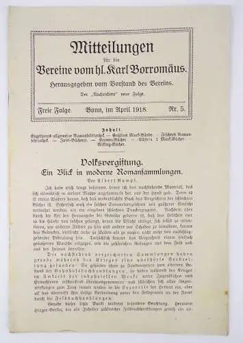 Mitteilung fpr die Vereine vom heiligen Karl Borromäus 1918 Nr 5 Volksvergiftung