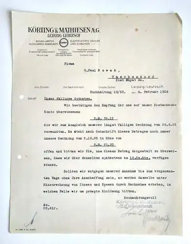 Körting & Mathiesen AG Leipzig Leutzsch Lampen 1926 Dokument