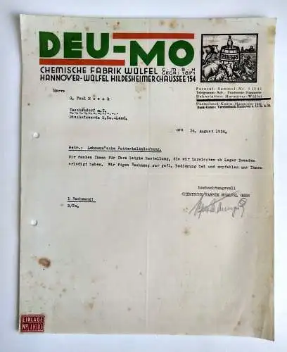 DEU MO Chemische Fabrik Wülfel Dokument Hannover 1934