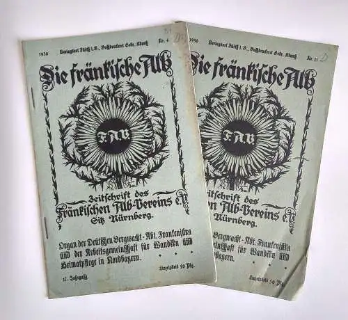 2 Stück Die fränkische Alb 1930 Zeitschrift fränkischer Alb-Verein Nr. 4