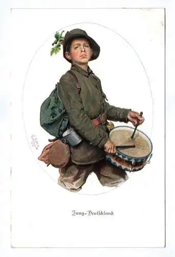 Künstler Ak Jung Deutschland Augsburg 1915 Franz Simm Trommler Junge