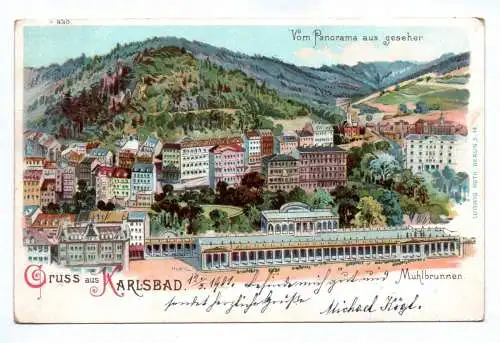 Litho Ak Gruss aus Karlsbad Mühlbrunnen 1901