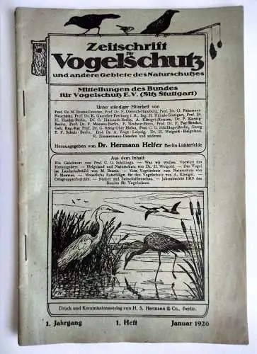 Zeitschrift für Vogelschutz 1920 Naturschutz 1. Heft