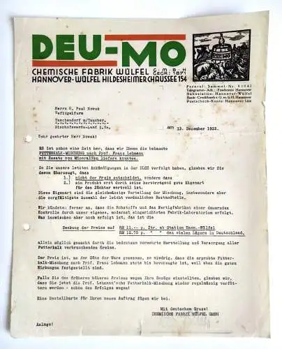 DEU MO Chemische Fabrik Wülfel Hannover 1933 altes Dokument
