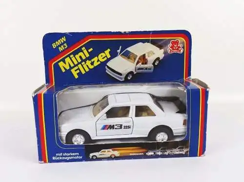 Mini Flitzer BMW M3  OVP Modellauto Rückzugsmotor Metallspritzguß