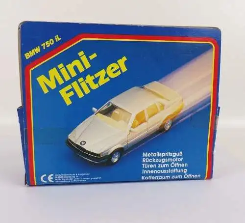 Mini Flitzer BMW 750 iL OVP Modellauto Rückzugsmotor Metallspritzguß