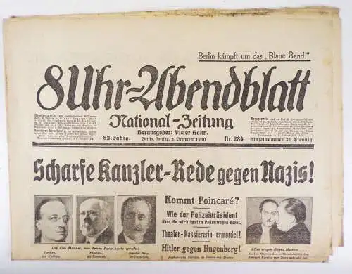 8 Uhr Abendblatt Nr 284 Zeitung 1930 Scharfe Kanzler Rede gegen Nazis