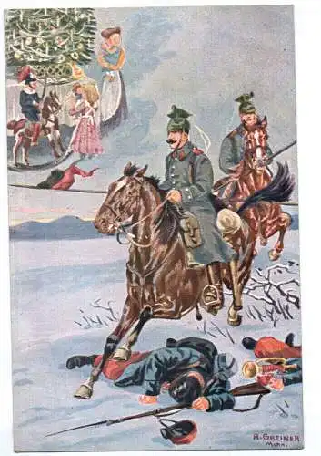 Künstler Ak Weihnachten 1914 berittene Soldaten Greiner München