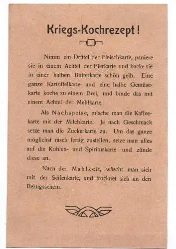 Ak Kriegs Kochrezept Satire Humor 1 Wk WW1 Postkarte