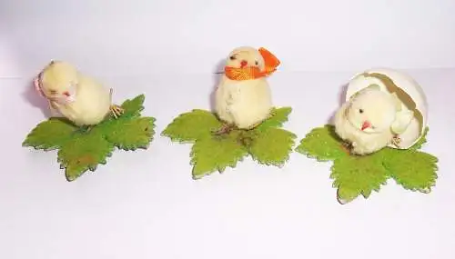 3 süße flauschige Küken um 1930 bis 50er Ostern Deko Tischdeko Eastern 