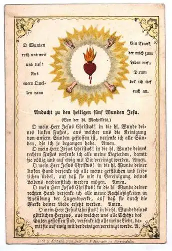 Heiligenbild Andacht zu den heiligen fünf Wunden Jesu um 1860 Einsiedeln
