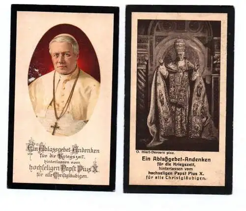 2 x Heiligenbild Papst Ablassgebet Kriegszeit 1 Wk WW1 holy card