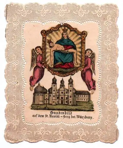 Altes Andachtsbild Gnadenbild St Nikolaus Berg Würzburg um 1870 holy card