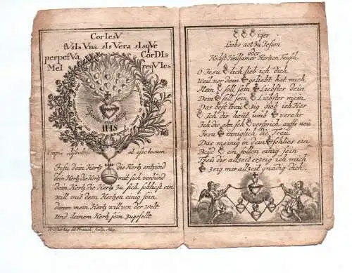 Altes Andacht Gebet um 1800 Jesus Herz Andachtsbild