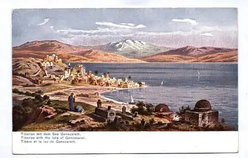 Künstler Ak Tiberias mit dem See Genezareth