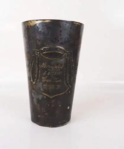 Alter Becher Sternfahrt Gau II a 1910 Automobil versilbert Jugendstil 