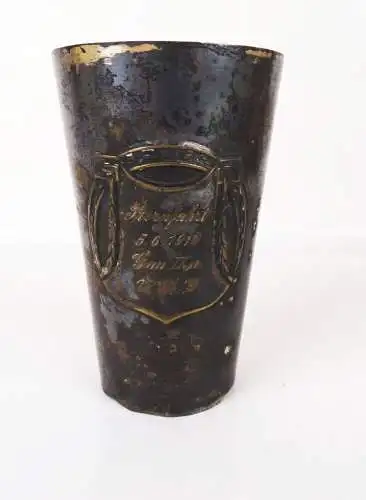 Alter Becher Sternfahrt Gau II a 1910 Automobil versilbert Jugendstil 