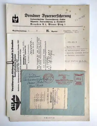 Dresdner Feuerversicherung 1937 Versicherungsschein mit Beilagen