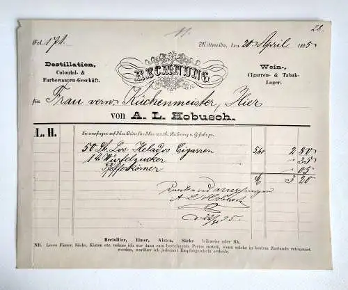 2x Rechnung 1897 Destillation Colonial Farbwaren Geschäft Mittweida