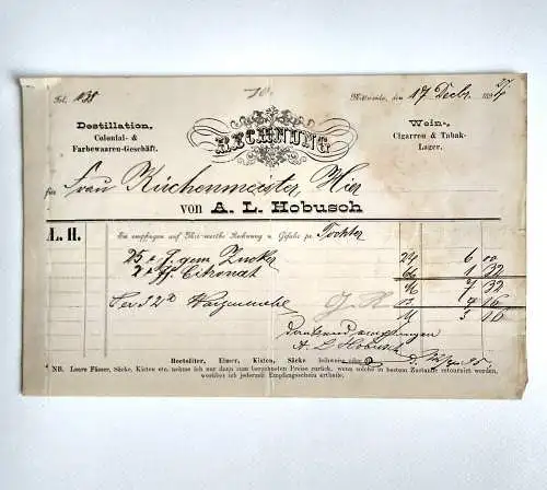2x Rechnung 1897 Destillation Colonial Farbwaren Geschäft Mittweida