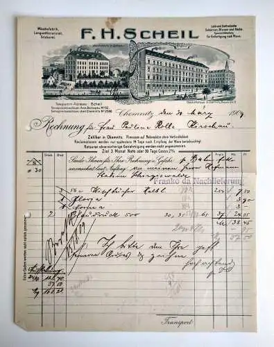 Alte Rechnung 1909 F.H. Scheil Wäschefabrik Leib und Bettwäsche Chemnitz Litho