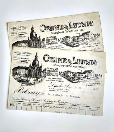 2x alte Rechnung Oehme & Ludwig Strumpfwaren Fabrikation 1921