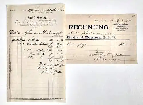 Rechnung 1895 Mittweida Richard Donner 2 Stück