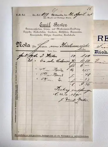 Rechnung 1895 Mittweida Richard Donner 2 Stück