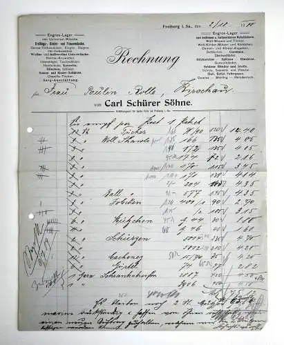 Rechnung 1908 Carl Schürer Söhne Erstling Kinder Frauenwäsche