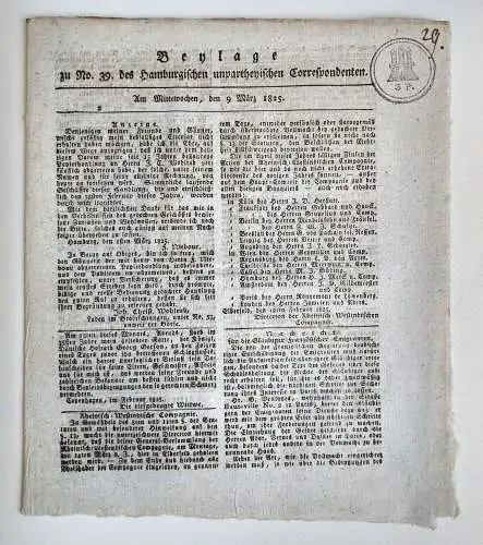 Alte Zeitung 1825 Beilage des hamburgischen unparteiischen Correspondenten