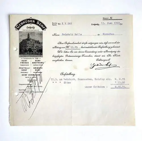Dokument 1910 Zahlungserinnerung Gebrüder Senf Leipzig
