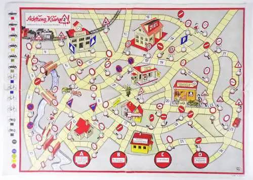 Achtung Kurve Spielbrett Ri 1954 DDR Verkehrsspiel Straßenverkehr DDR