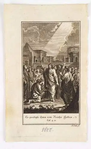 Kupferstich Jesus predigt 1800 A. Schön Er predigte ihnen vom Reiche Gottes