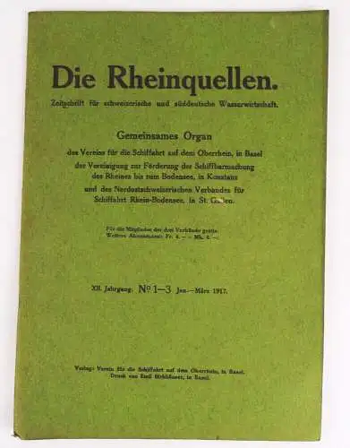 Die Rheinquellen  No 1 bis 3  1917 Wasserwirtschaft Schiffahrt Rhein Bodensee