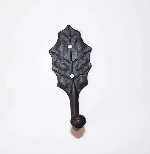 Alter Kleiderhaken Gusseisen Schwarz DDR Eichenblatt Haken